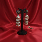 Shangri Oxidized Silver Jhumka Earrings with Pearl Drops