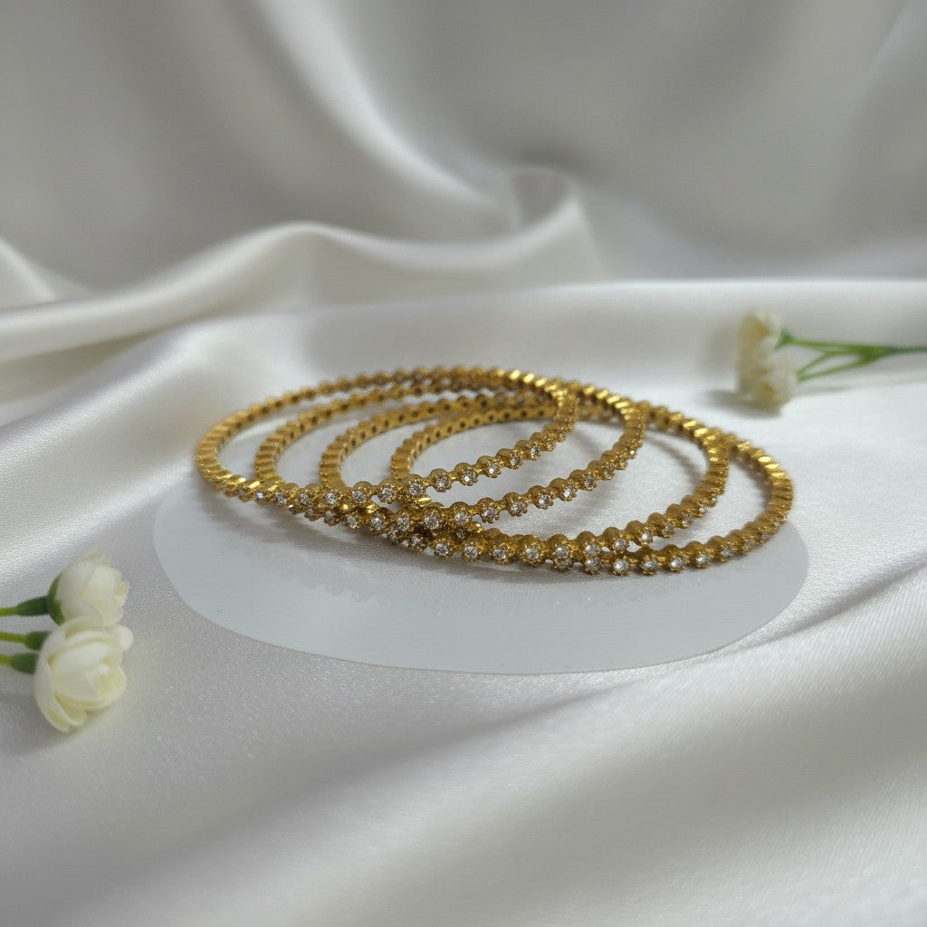 Shangri Premium American Diamond Tennis Bangles – Mehandi Gold Finish Elegant Kada Set