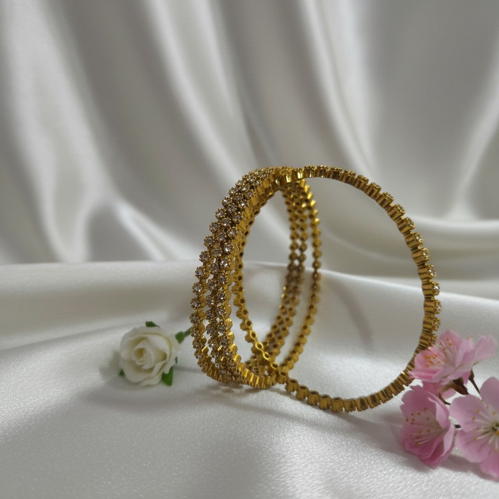 Shangri Premium American Diamond Tennis Bangles – Mehandi Gold Finish Elegant Kada Set