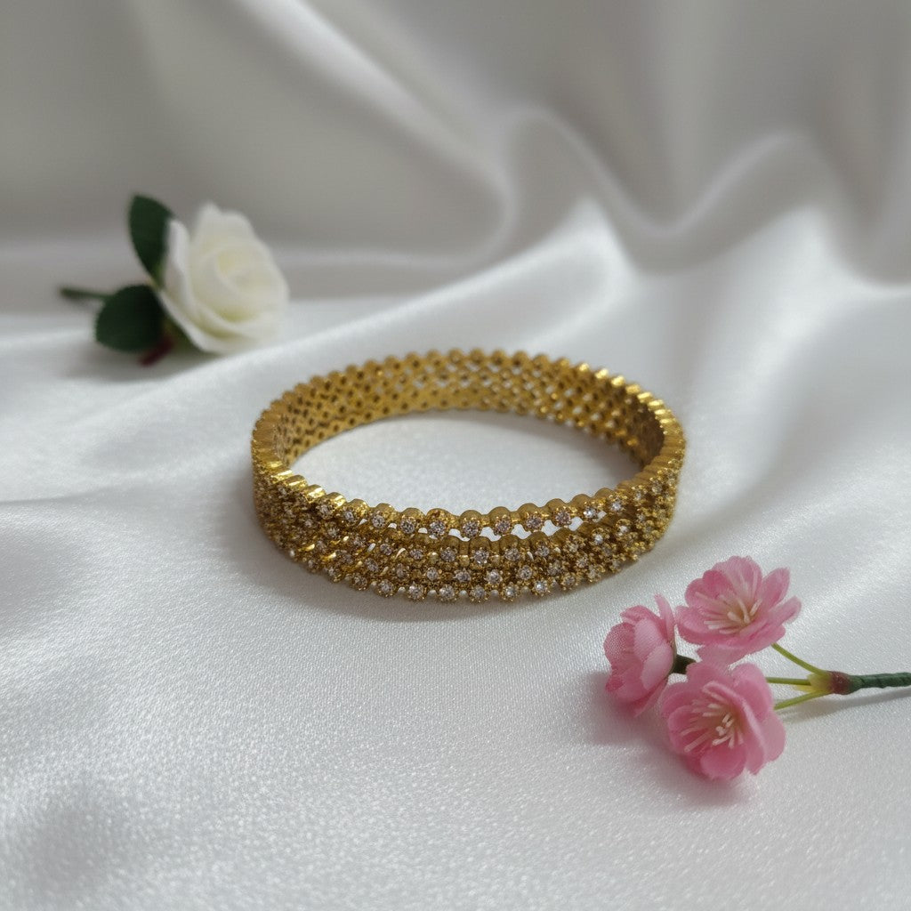 Shangri Premium American Diamond Tennis Bangles – Mehandi Gold Finish Elegant Kada Set