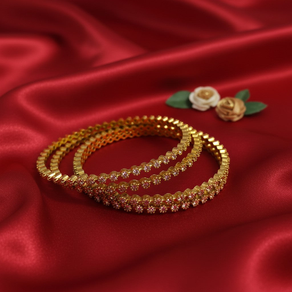 Shangri Premium American Diamond Tennis Bangles – Mehandi Gold Finish Elegant Kada Set