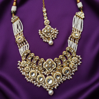 Shangri Elegant Kundan-Style Necklace Set with Jhumkas & Maang Tikka