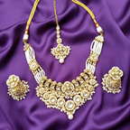 Shangri Elegant Kundan-Style Necklace Set with Jhumkas & Maang Tikka