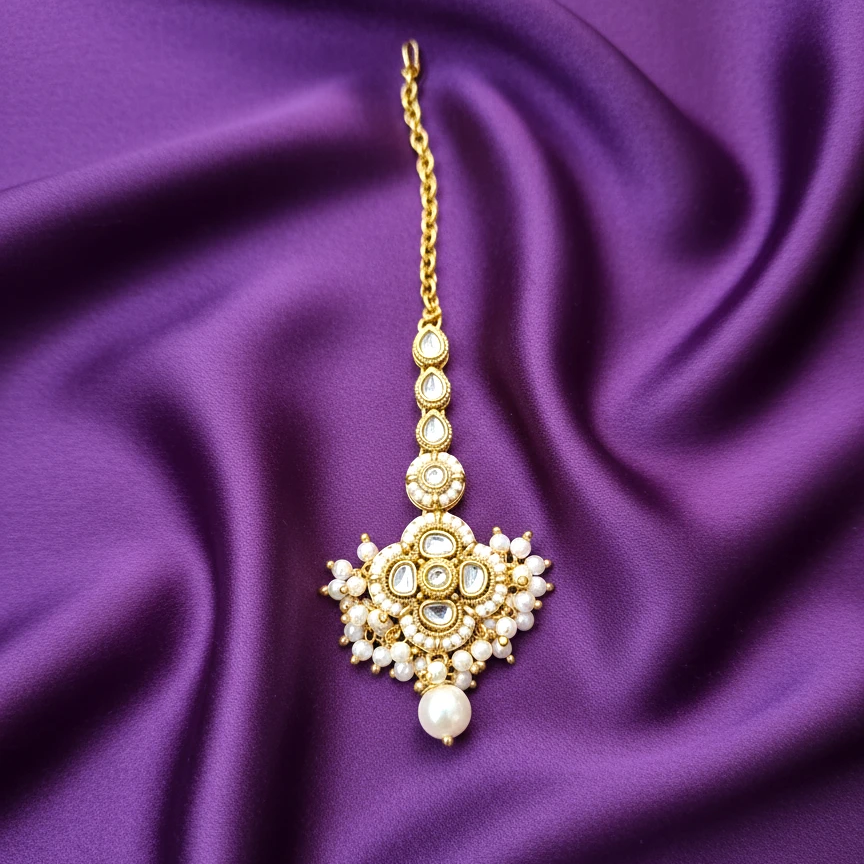 Shangri Elegant Kundan-Style Necklace Set with Jhumkas & Maang Tikka