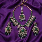 Shangri Green Kundan-Style Necklace Set with Earrings & Maang Tikka