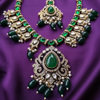 Shangri Green Kundan-Style Necklace Set with Earrings & Maang Tikka