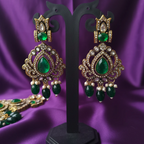 Shangri Green Kundan-Style Necklace Set with Earrings & Maang Tikka