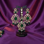 Shangri Green Kundan-Style Necklace Set with Earrings & Maang Tikka