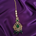 Shangri Green Kundan-Style Necklace Set with Earrings & Maang Tikka