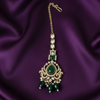 Shangri Green Kundan-Style Necklace Set with Earrings & Maang Tikka