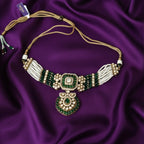 Shangri Green & White Kundan-Style Necklace Set