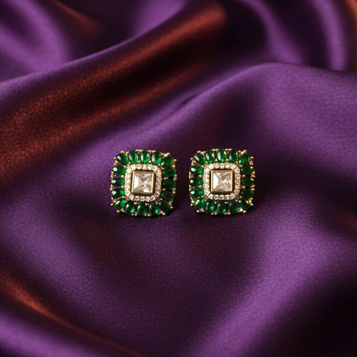 Shangri Green & White Kundan-Style Necklace Set