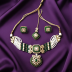 Shangri Green & White Kundan-Style Necklace Set