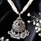 Shangri Blue & White Pearl Necklace Set with Statement Pendant