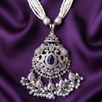 Shangri Blue & White Pearl Necklace Set with Statement Pendant
