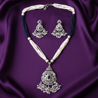 Shangri Blue & White Pearl Necklace Set with Statement Pendant