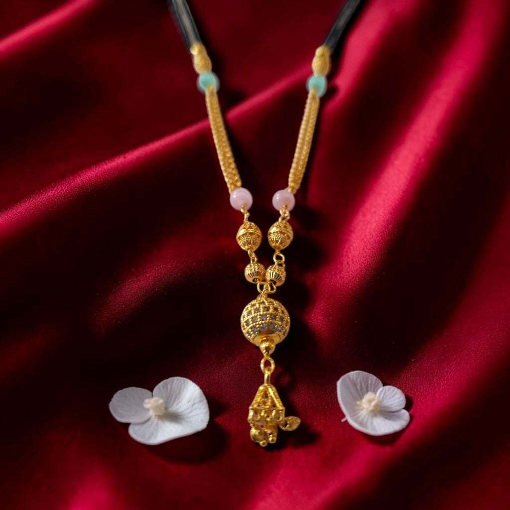 Shangri AD Stone Gold-Plated Mangalsutra with Pastel Beads