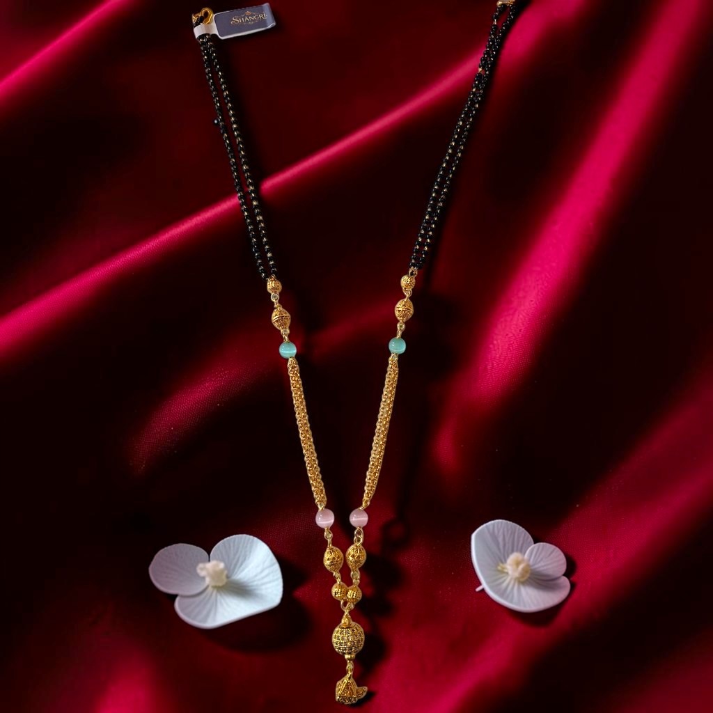 Shangri AD Stone Gold-Plated Mangalsutra with Pastel Beads