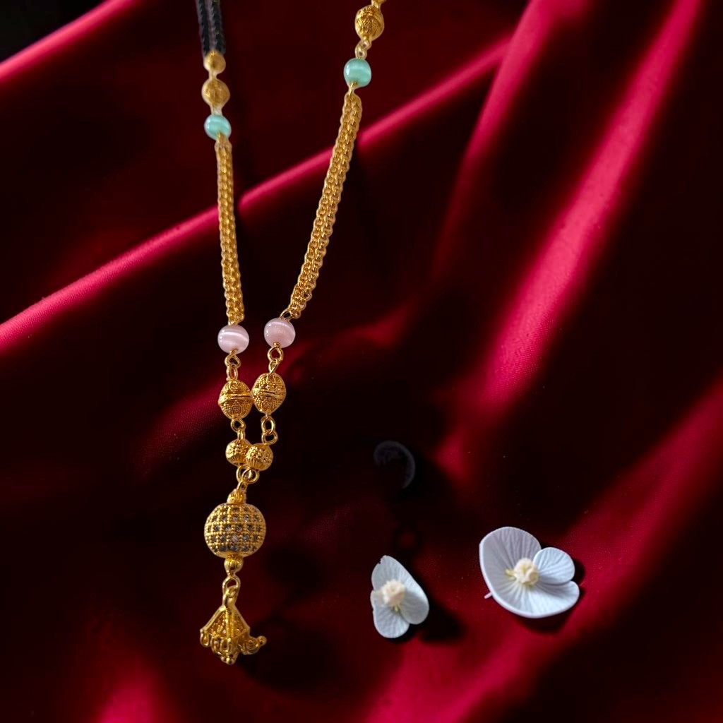 Shangri AD Stone Gold-Plated Mangalsutra with Pastel Beads