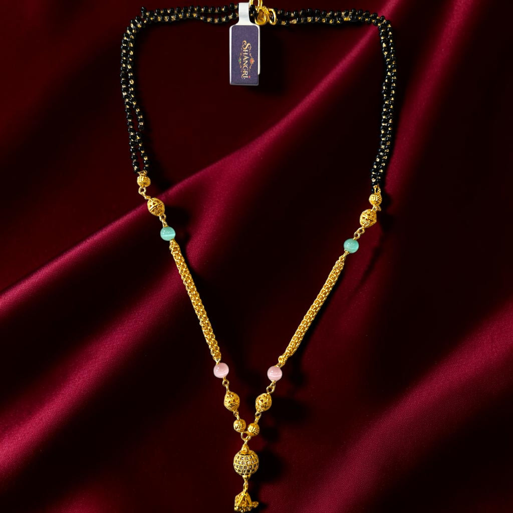 Shangri AD Stone Gold-Plated Mangalsutra with Pastel Beads