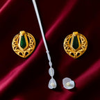 Traditional Gold Plated Green Stone Pendant Set with Matching Earrings