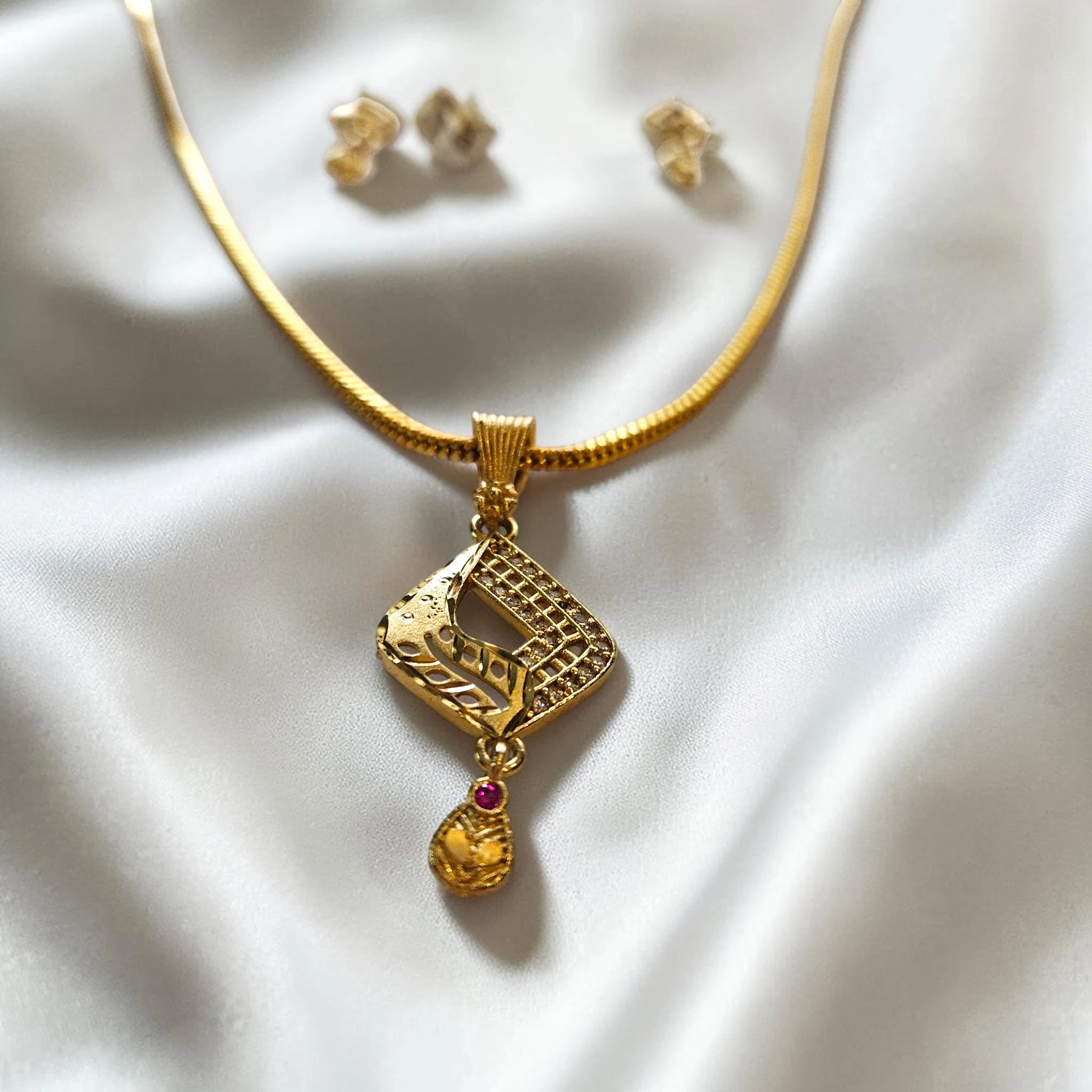 Shangri Gold-Plated AD Daily Wear Mangalsutra Pendant Set