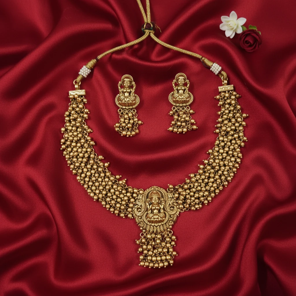 Antique Polish Premium Temple Lakshmi Choker Necklace Set