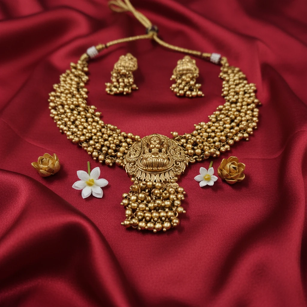 Antique Polish Premium Temple Lakshmi Choker Necklace Set