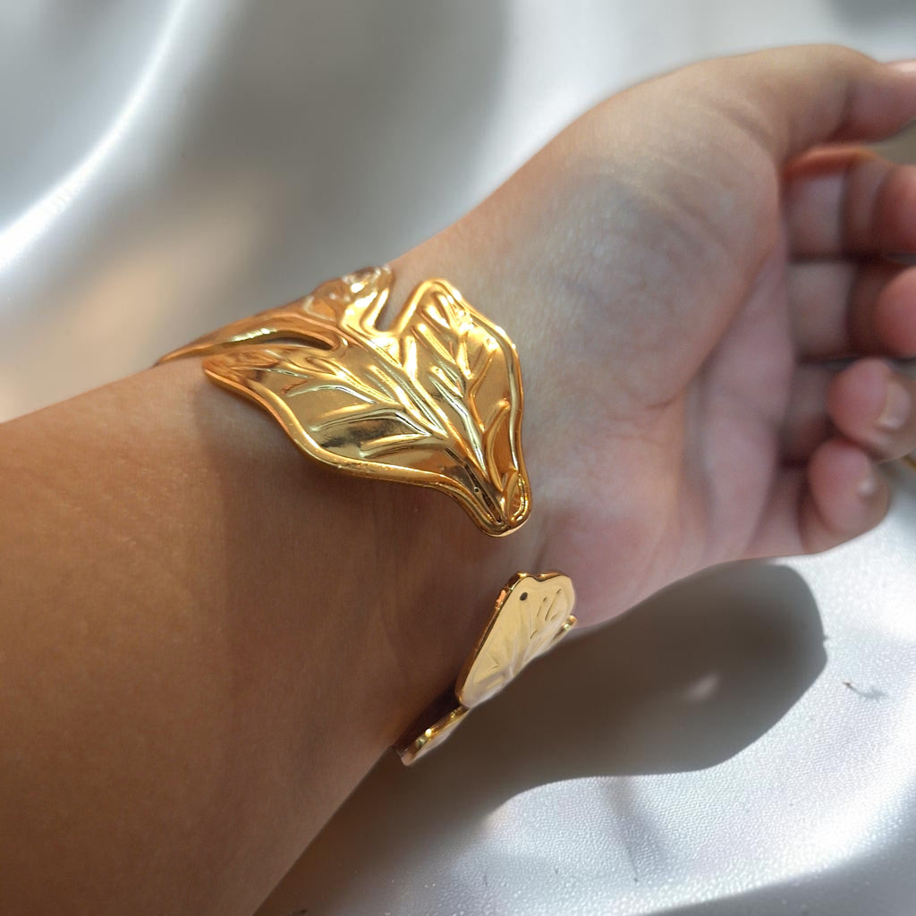 Shangri Gold-Tone Leaf Motif Cuff Bracelet