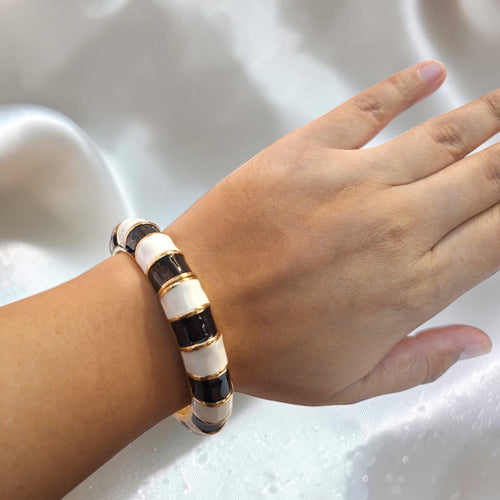 Shangri Bold Black & White Enamel Bracelet