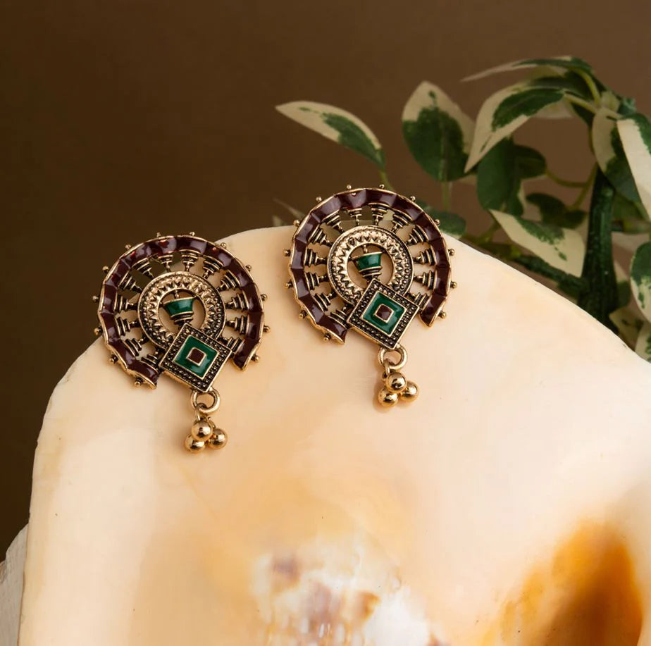 Antique Silver/Gold Plated Enamel Artwork Earrings – Multi-Color Design