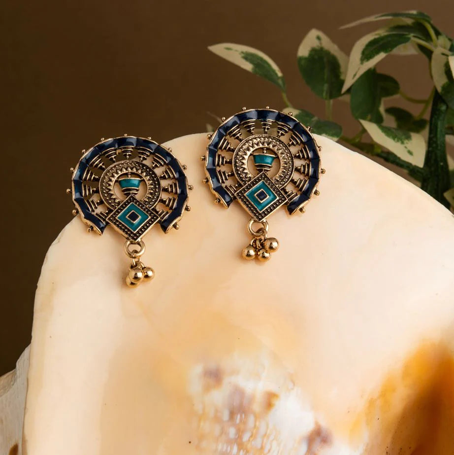 Antique Silver/Gold Plated Enamel Artwork Earrings – Multi-Color Design