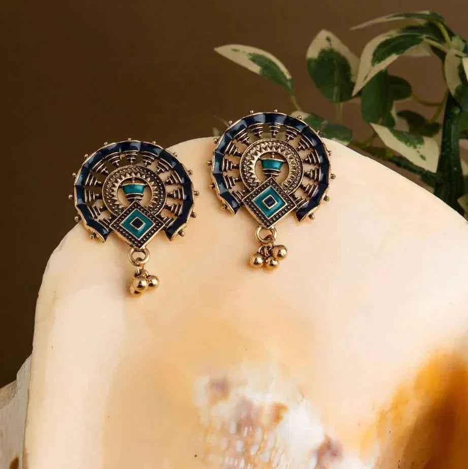Antique Silver/Gold Plated Enamel Artwork Earrings – Multi-Color Design