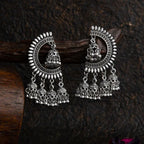 Silver/Gold Plated Five-Jhumki Oxidised Artwork Earrings – Antique Finish - Shangri 