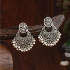 Oxidized Silver Plated Chand Bali style With Beads Fashion Antique Earring - Shangri 