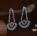 Silver-Plated Dual-Tone Enamel Artwork Antique Earrings - Shangri 