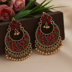 Antique Gold/Silver Plated Chandbali Earrings with Hanging Beads - Shangri 