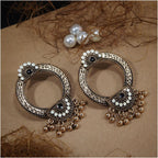 Antique Gold Plated Circular Shaped Earring with Floral Enamel Work & Ghungroos