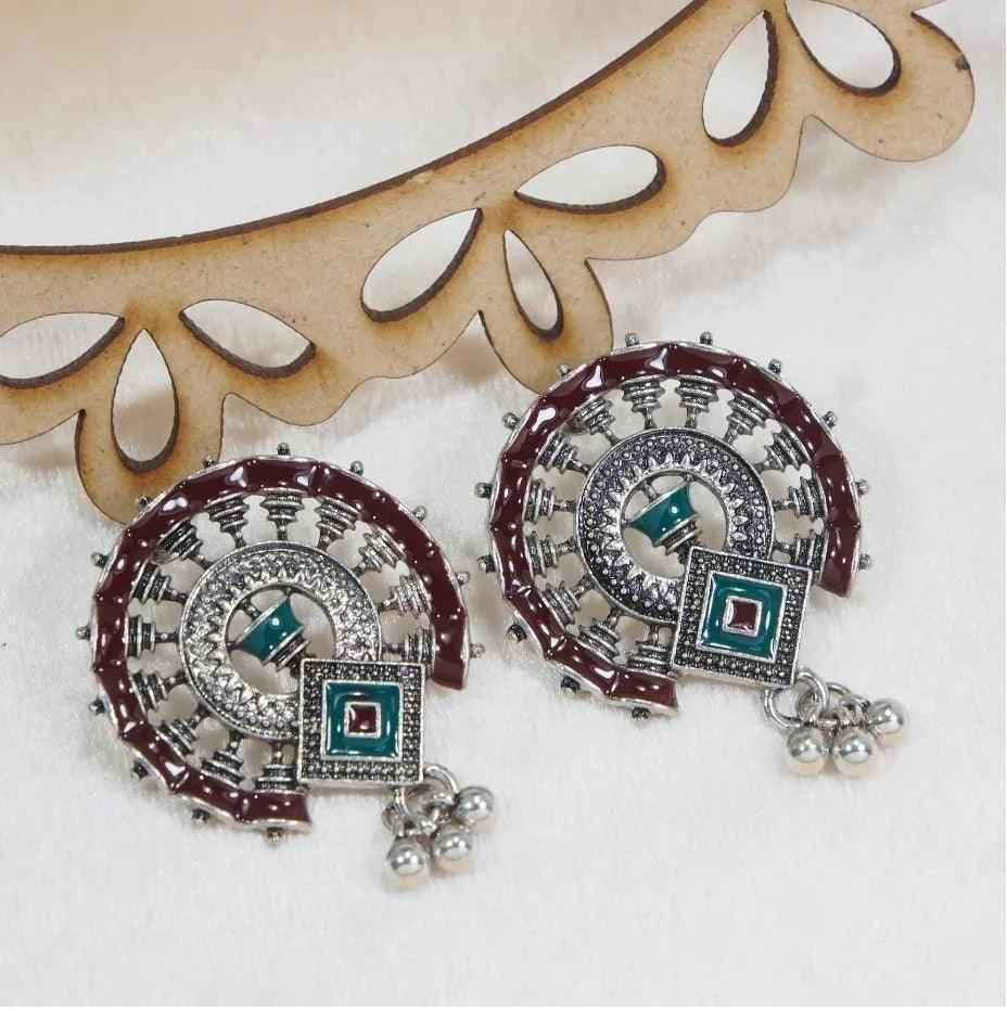 Antique Silver/Gold Plated Enamel Artwork Earrings – Multi-Color Design
