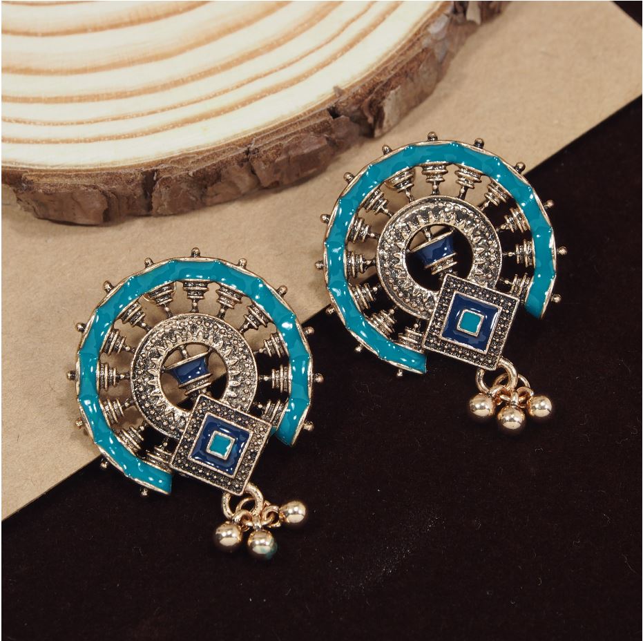 Antique Silver/Gold Plated Enamel Artwork Earrings – Multi-Color Design