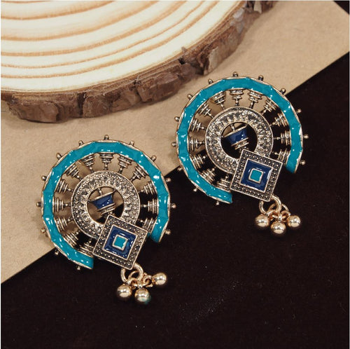 Antique Silver/Gold Plated Enamel Artwork Earrings – Multi-Color Design