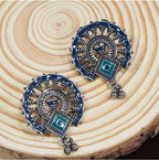 Antique Silver/Gold Plated Enamel Artwork Earrings – Multi-Color Design