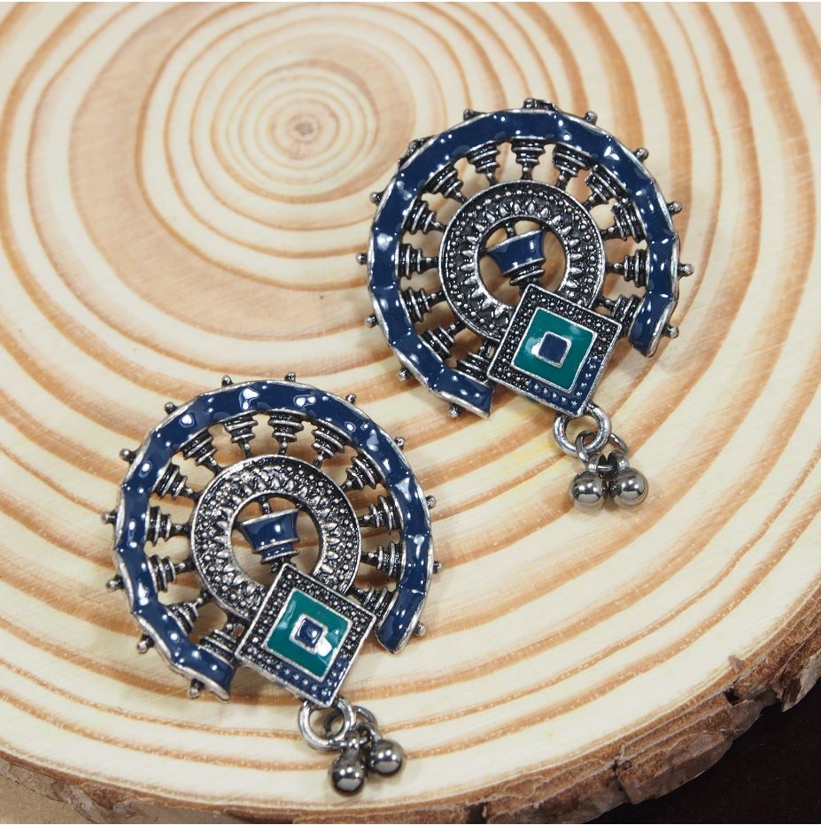 Antique Silver/Gold Plated Enamel Artwork Earrings – Multi-Color Design