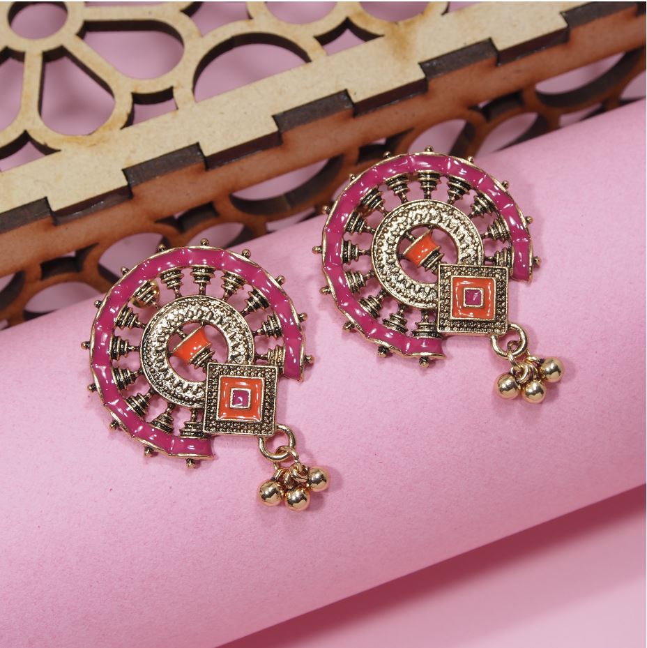 Antique Silver/Gold Plated Enamel Artwork Earrings – Multi-Color Design