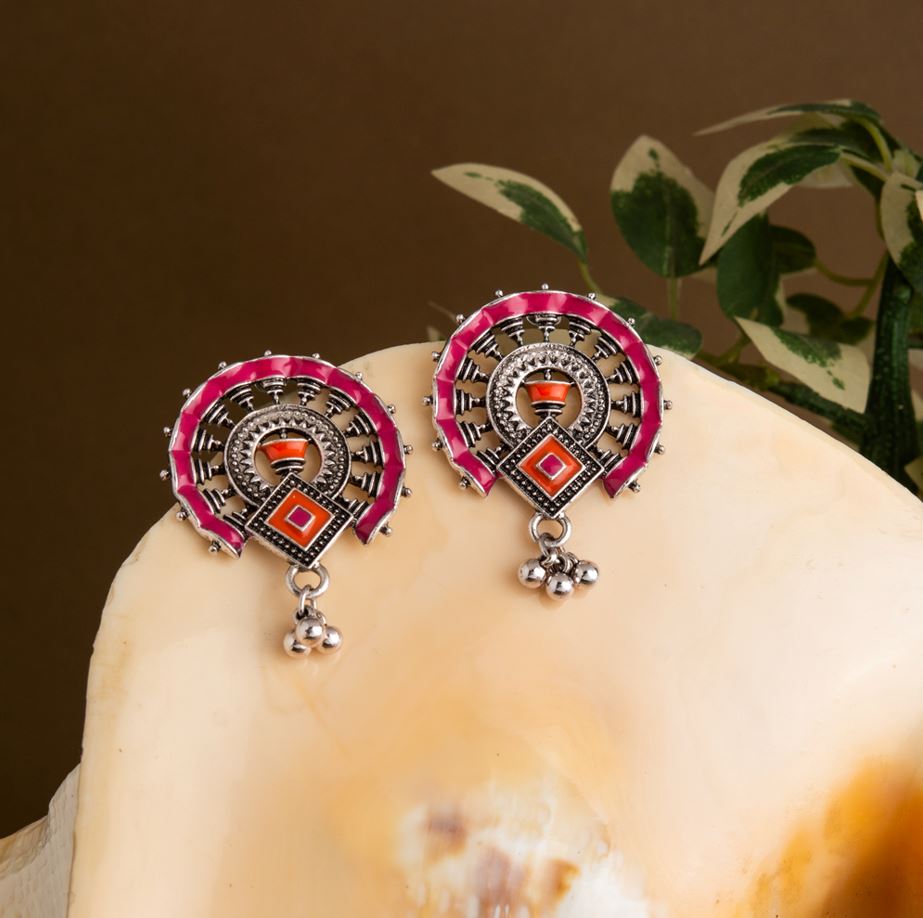 Antique Silver/Gold Plated Enamel Artwork Earrings – Multi-Color Design
