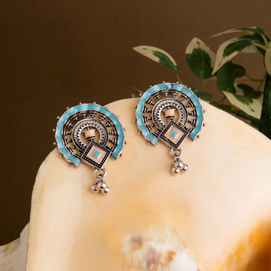 Antique Silver/Gold Plated Enamel Artwork Earrings – Multi-Color Design