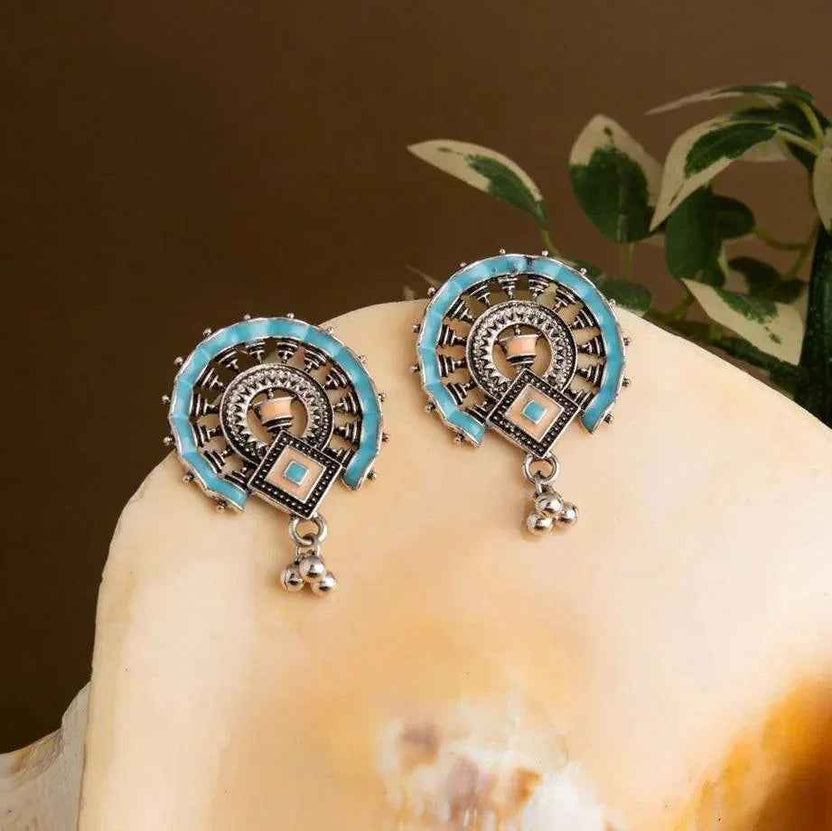 Antique Silver/Gold Plated Enamel Artwork Earrings – Multi-Color Design