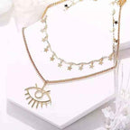 Shangri Celestial Evil Eye Layered Necklace – Gold Plated Star Charm Pendant