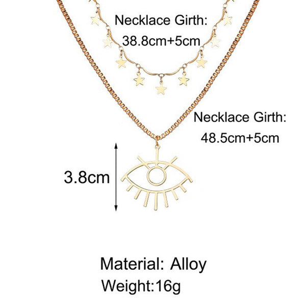 Shangri Celestial Evil Eye Layered Necklace – Gold Plated Star Charm Pendant