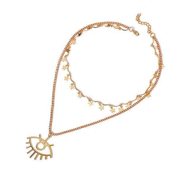 Shangri Celestial Evil Eye Layered Necklace – Gold Plated Star Charm Pendant